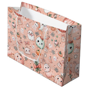 Halloween Doodle Pattern with Ghosts & Pumpkins Large Gift Bag