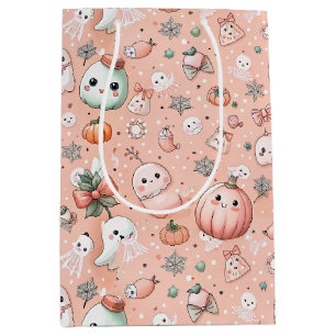 Halloween Doodle Pattern with Ghosts & Pumpkins Medium Gift Bag