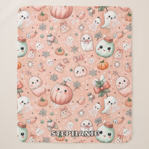 Halloween Doodle Pattern with Ghosts & Pumpkins Sherpa Blanket