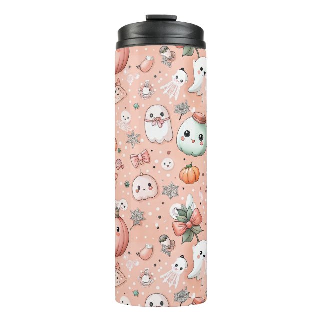 Halloween Doodle Pattern with Ghosts & Pumpkins Thermal Tumbler (Front)