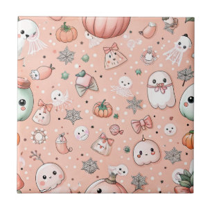 Halloween Doodle Pattern with Ghosts & Pumpkins Tile