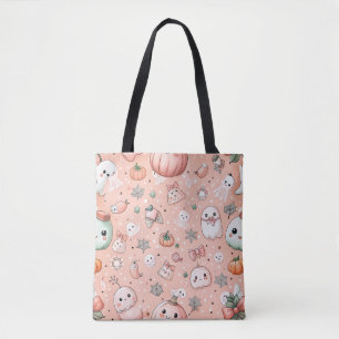Halloween Doodle Pattern with Ghosts & Pumpkins Tote Bag