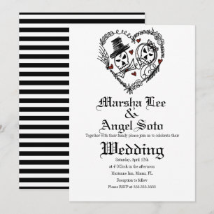 Halloween Doodle Skeleton Couple Wedding Invitation