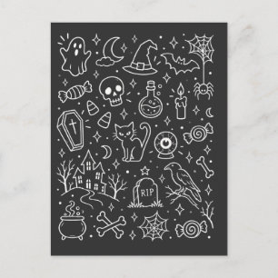 Halloween doodles back postcard