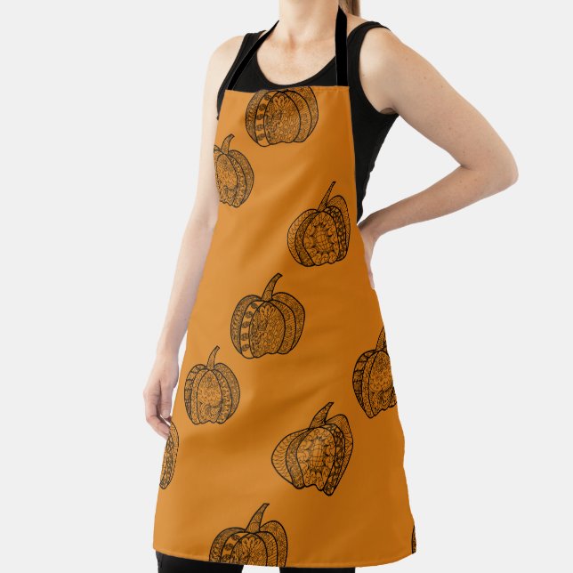 Halloween doodles boho mandala pumpkins Autumn Apron (Insitu)
