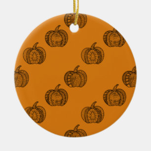 Halloween doodles boho mandala pumpkins Autumn Ceramic Tree Decoration