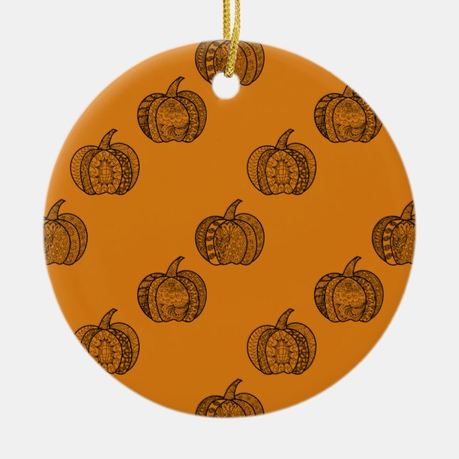 Halloween doodles boho mandala pumpkins Autumn Ceramic Tree Decoration (Front)