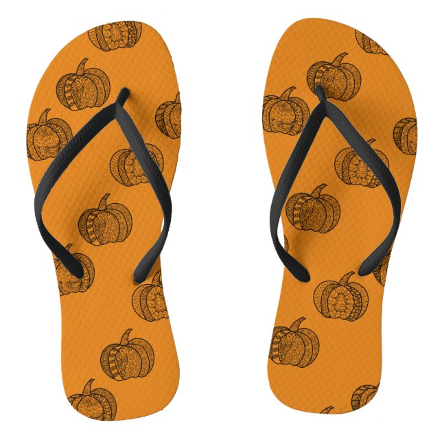 Halloween doodles boho mandala pumpkins Autumn Flip Flops (Footbed)