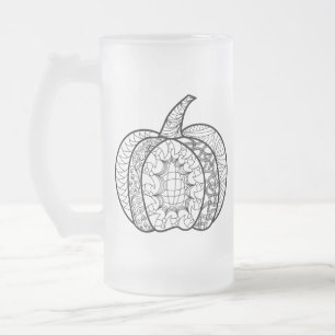 Halloween doodles boho mandala pumpkins Autumn Frosted Glass Beer Mug