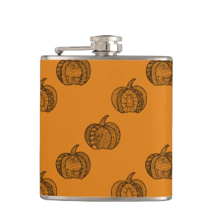 Halloween doodles boho mandala pumpkins Autumn Hip Flask