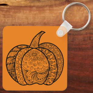 Halloween doodles boho mandala pumpkins Autumn Key Ring