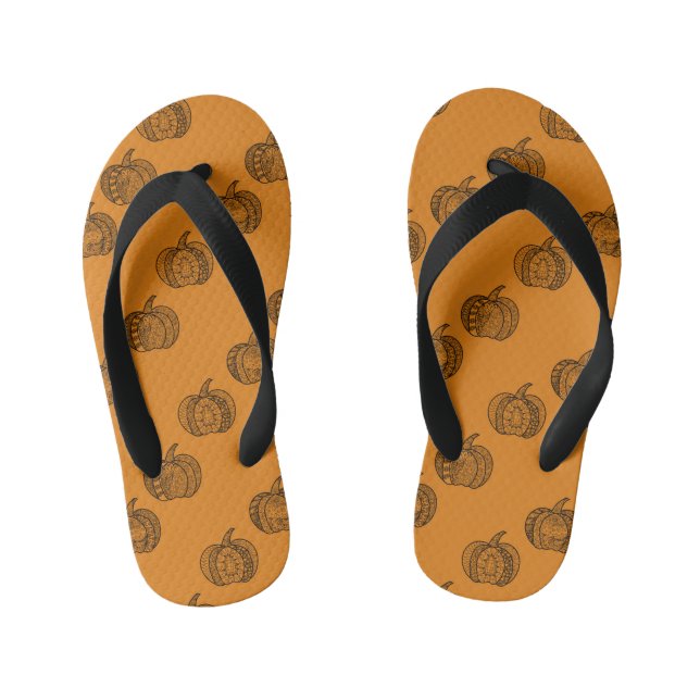 Halloween doodles boho mandala pumpkins Autumn Kid's Flip Flops (Footbed)