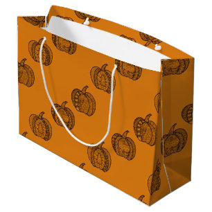 Halloween doodles boho mandala pumpkins Autumn Large Gift Bag