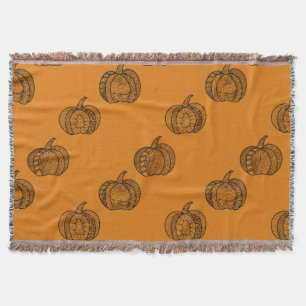 Halloween doodles boho mandala pumpkins Autumn Throw Blanket