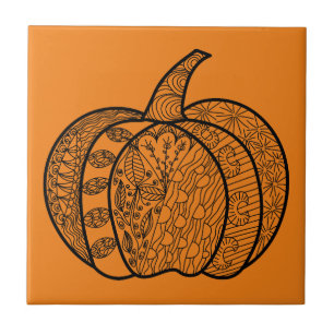 Halloween doodles boho mandala pumpkins Autumn Tile