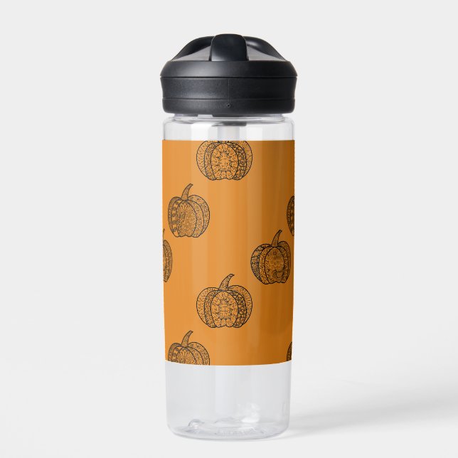 Halloween doodles boho mandala pumpkins Autumn Water Bottle (Front)
