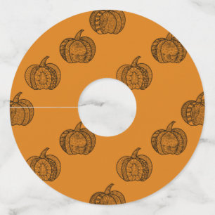 Halloween doodles boho mandala pumpkins Autumn Wine Glass Tag