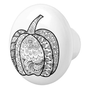 Halloween doodles boho zentangles pumpkins Autumn Ceramic Knob