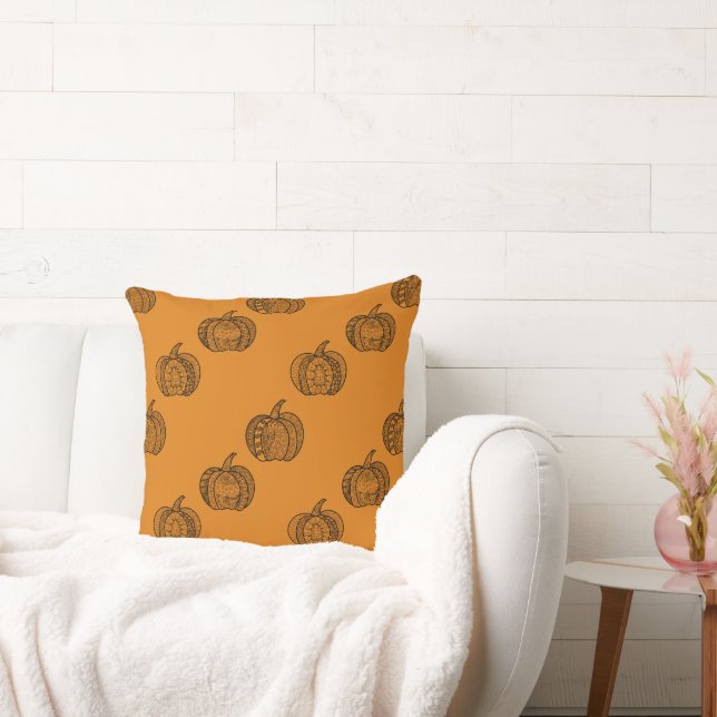 Halloween doodles boho zentangles pumpkins Autumn Cushion (Couch)
