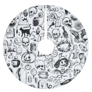 Halloween Doodles Collection, Vintage Style. Brushed Polyester Tree Skirt