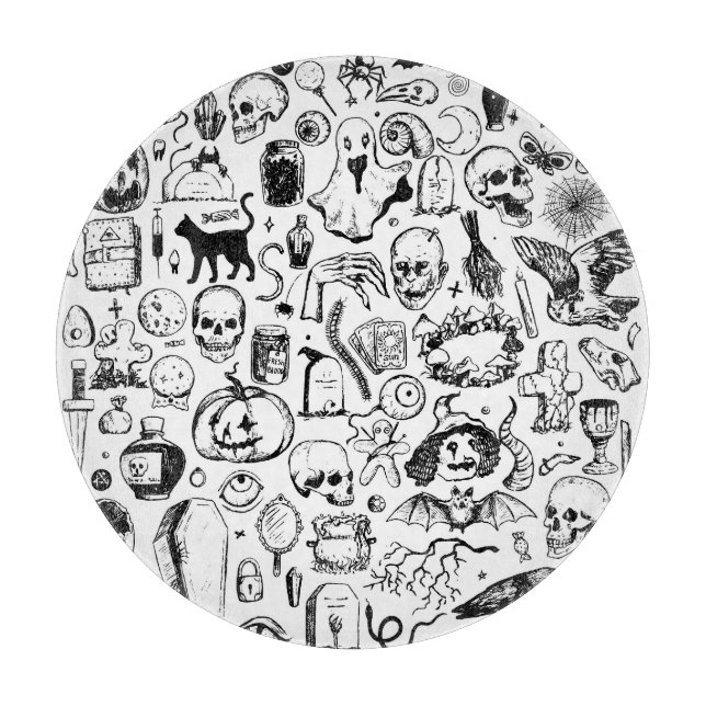 Halloween Doodles Collection, Vintage Style. Cutting Board (Front)