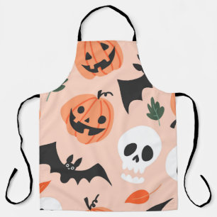 Halloween doodles, pumpkins, bats pattern. apron