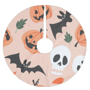 Halloween doodles, pumpkins, bats pattern. brushed polyester tree skirt