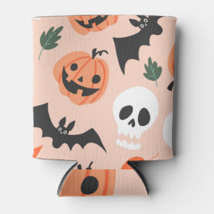 Halloween doodles, pumpkins, bats pattern. can cooler