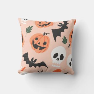 Halloween doodles, pumpkins, bats pattern. cushion