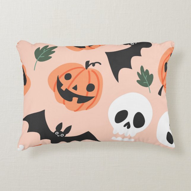 Halloween doodles, pumpkins, bats pattern. decorative cushion (Front)