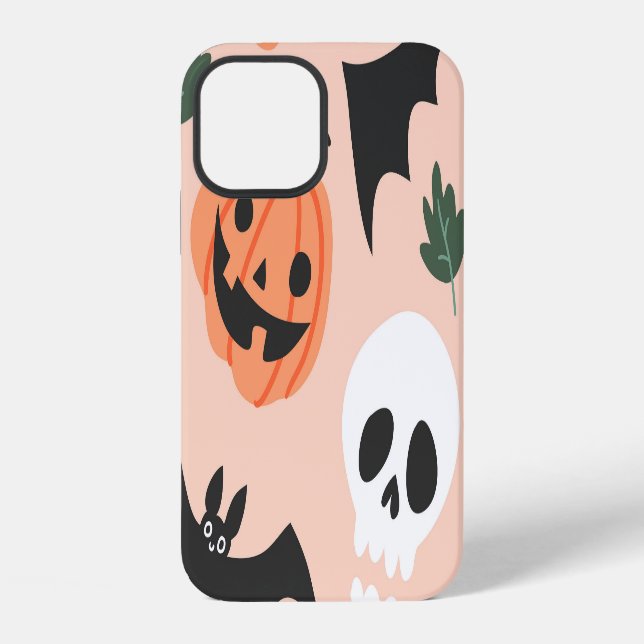 Halloween doodles, pumpkins, bats pattern. iPhone case (Back)