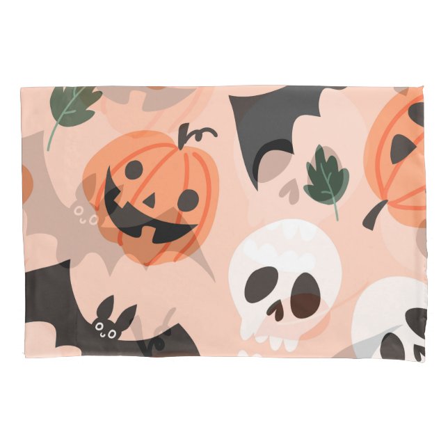 Halloween doodles, pumpkins, bats pattern. pillowcase (Front)