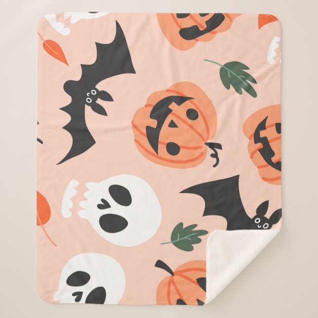 Halloween doodles, pumpkins, bats pattern. sherpa blanket (Front)