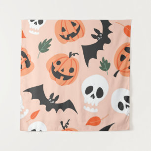 Halloween doodles, pumpkins, bats pattern. tapestry