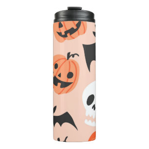 Halloween doodles, pumpkins, bats pattern. thermal tumbler