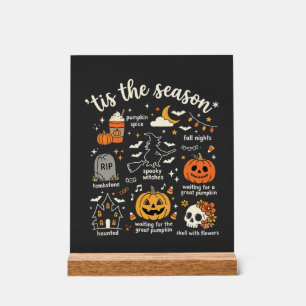 Halloween Doodles Tis the Season Witch Design Acrylic Sign