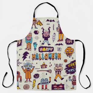 Halloween doodles, wacky cartoon seamless set. apron