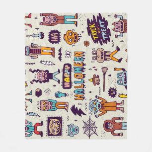 Halloween doodles, wacky cartoon seamless set. fleece blanket
