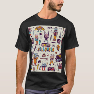 Halloween doodles, wacky cartoon seamless set. T-Shirt