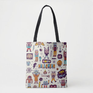 Halloween doodles, wacky cartoon seamless set. tote bag