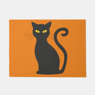 Halloween Doormat with Black Cat