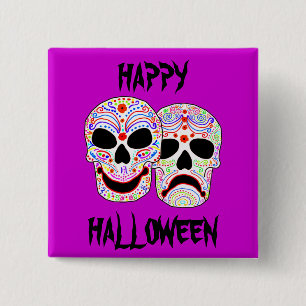 Halloween DOTD Comedy-Tragedy Skulls 15 Cm Square Badge
