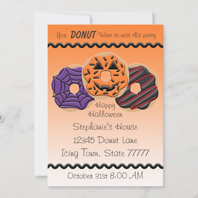 Halloween Doughnut Birthday Party Bake 5x7 Invitation (Front)