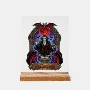 Halloween Dracula Red Moon Bats Skull_1 Acrylic Sign