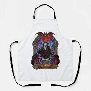 Halloween Dracula Red Moon Bats Skull_1 Apron