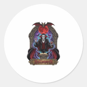 Halloween Dracula Red Moon Bats Skull_1 Classic Round Sticker