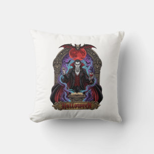 Halloween Dracula Red Moon Bats Skull_1 Cushion