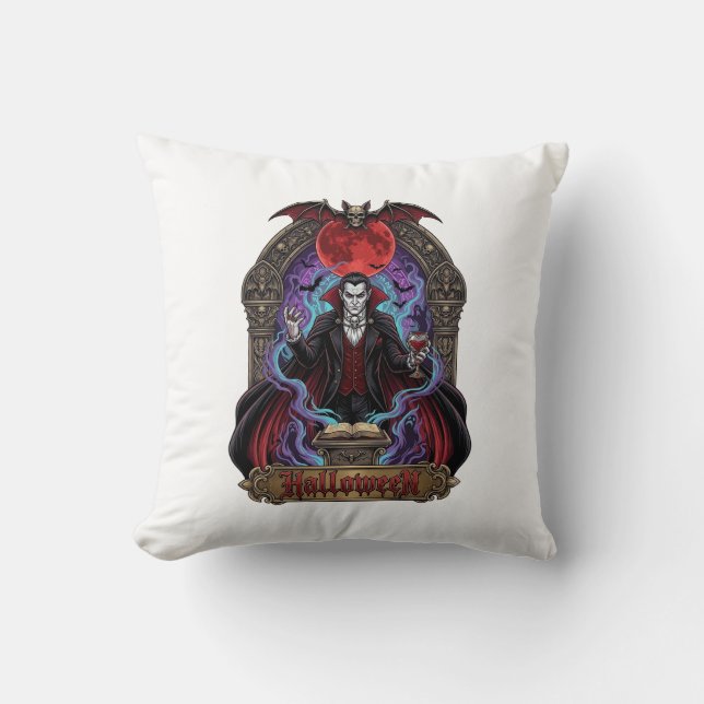 Halloween Dracula Red Moon Bats Skull_1 Cushion (Front)