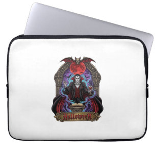 Halloween Dracula Red Moon Bats Skull_1 Laptop Sleeve