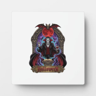 Halloween Dracula Red Moon Bats Skull_1 Plaque
